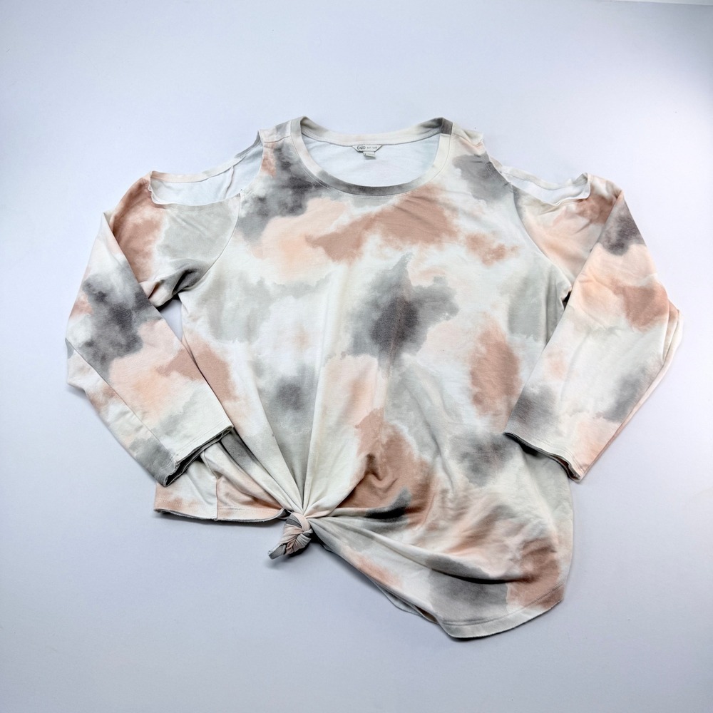 Cato Womens Plus 18/20W Tie Dye Cold Shoulder Long Sleeve Tie Front Top Peach